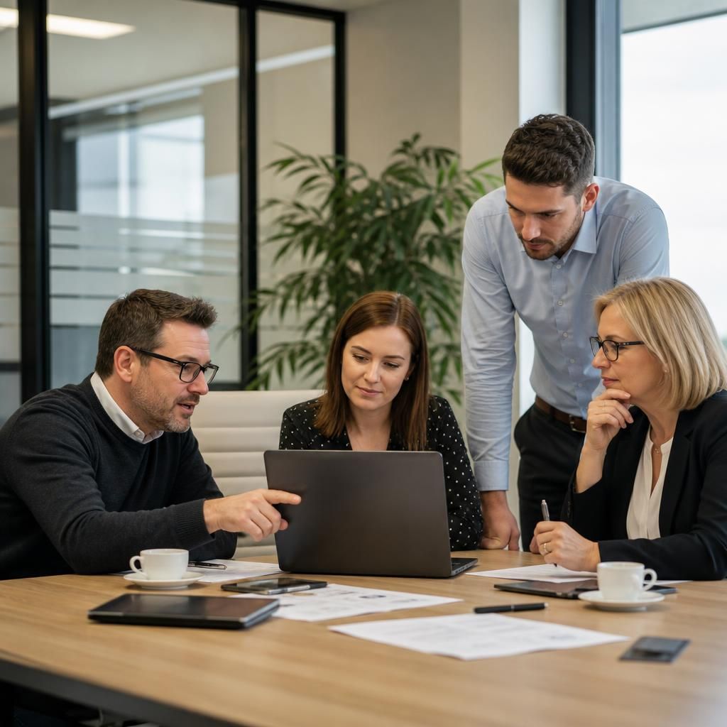 IT consultant reviewing systems with a professional services team
