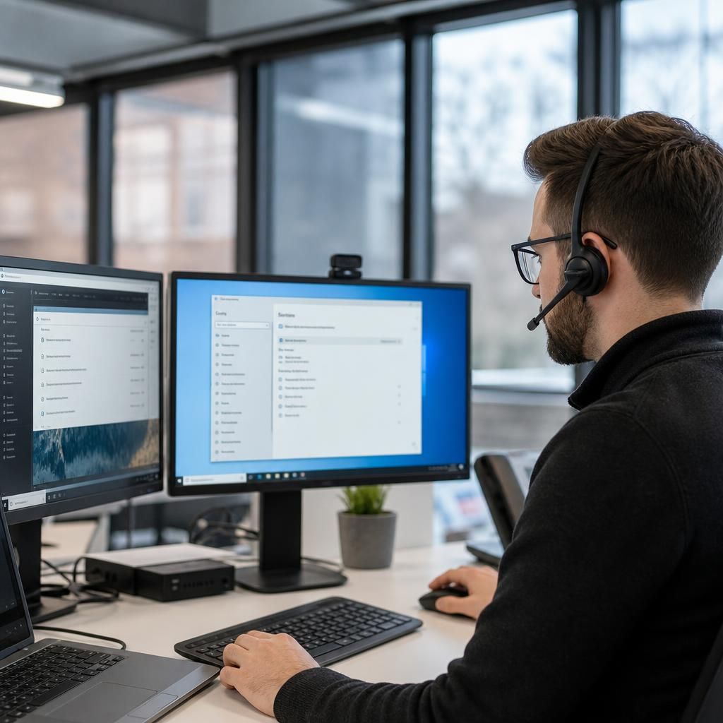 IT engineer reviewing a user's device settings during a remote support session