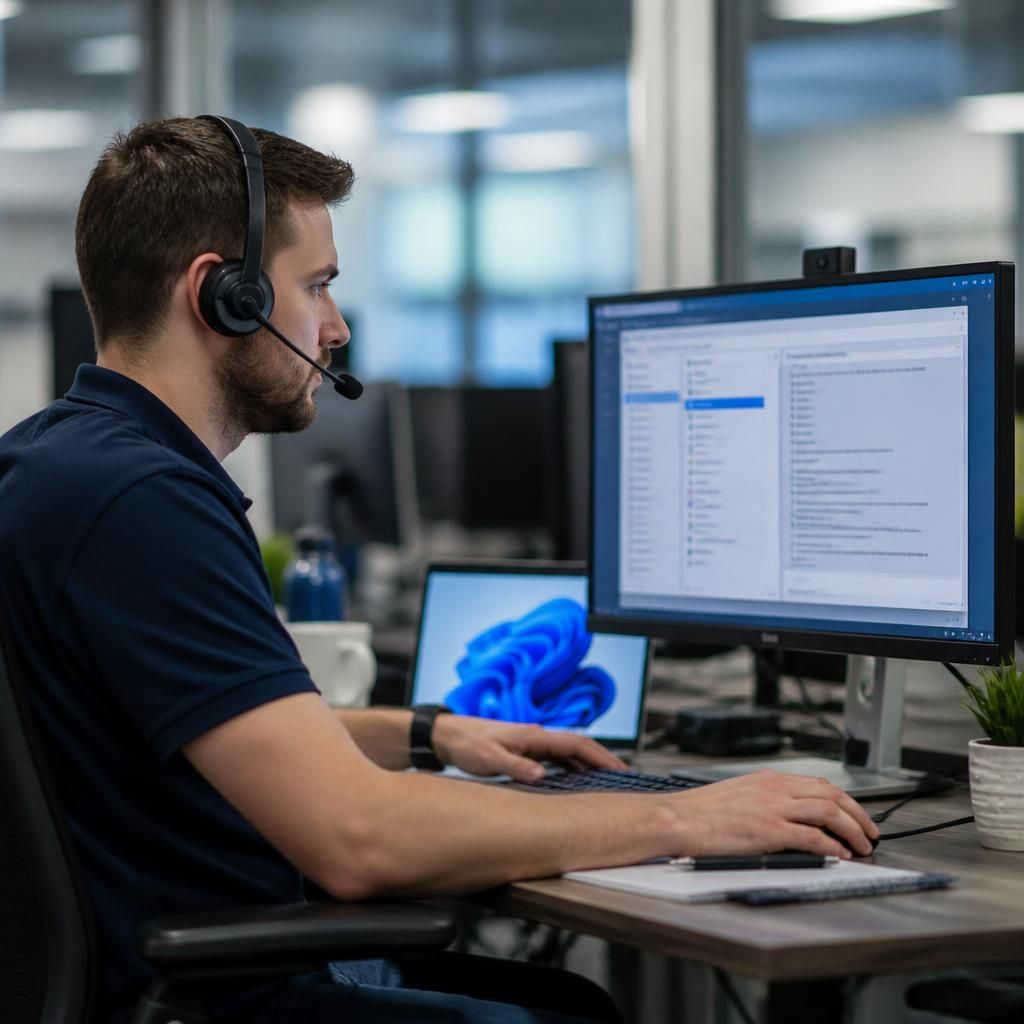 Technician reviewing computer settings during a secure remote support session