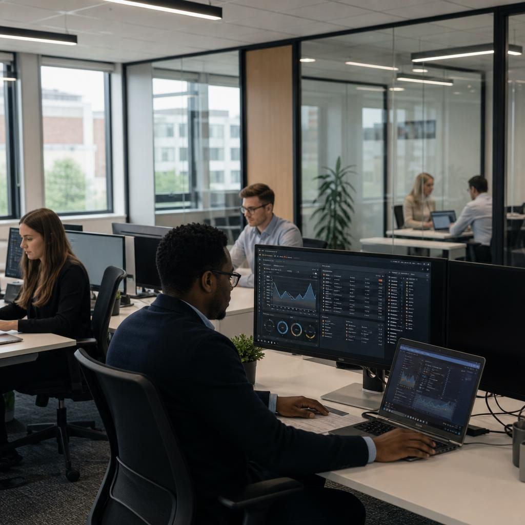 Professional services team working across connected offices
