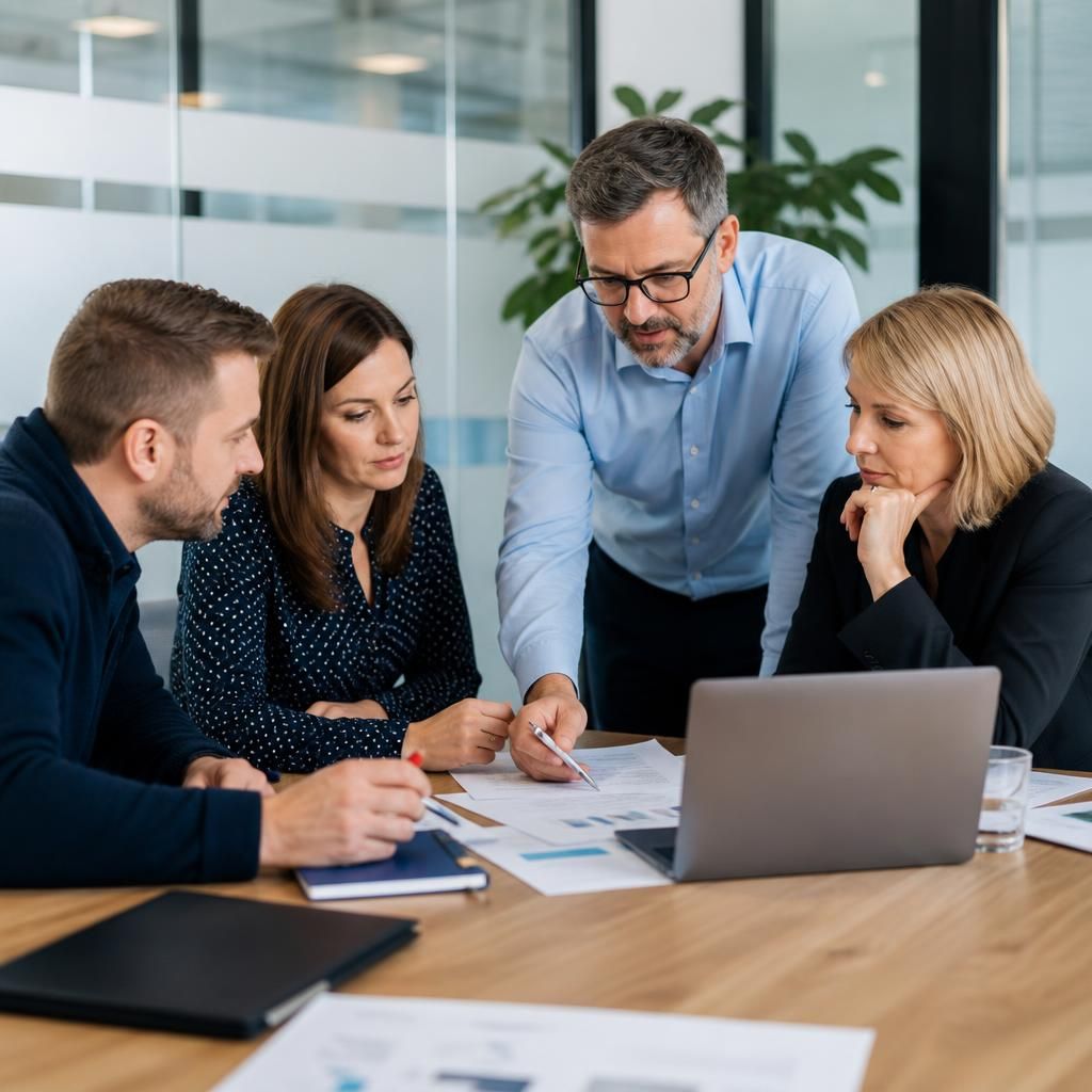 IT project manager reviewing systems requirements with a professional services team