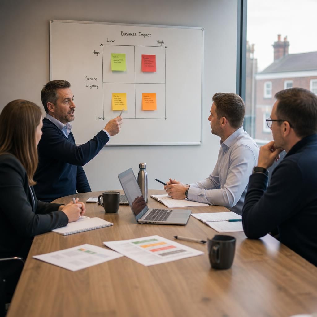 Incident priority matrix linking business impact to service urgency