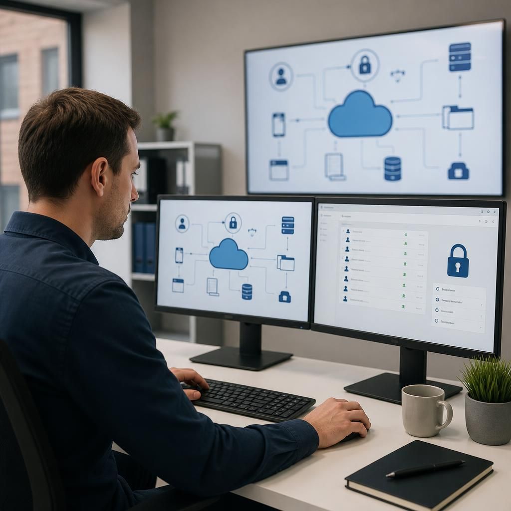Cloud service architecture diagram showing applications, data and user access controls