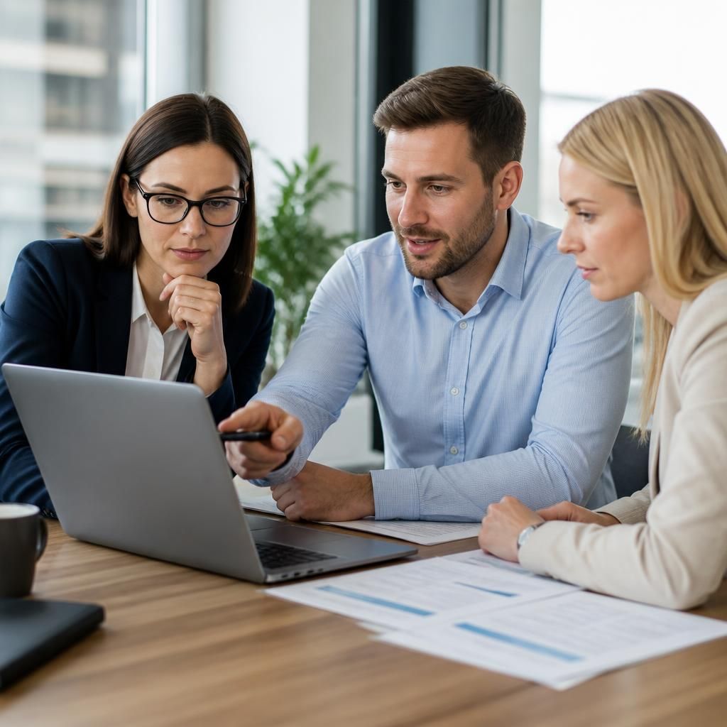 Professional services team reviewing cloud documents on a laptop
