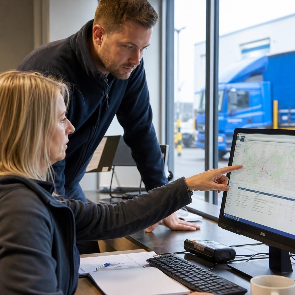 Logistics team checking delivery information on a computer