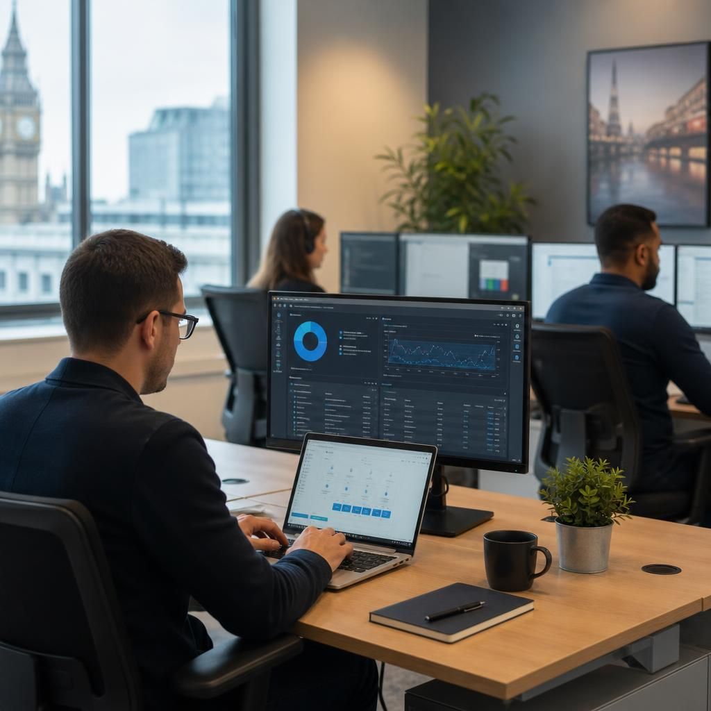 Employees working across two business locations using cloud applications