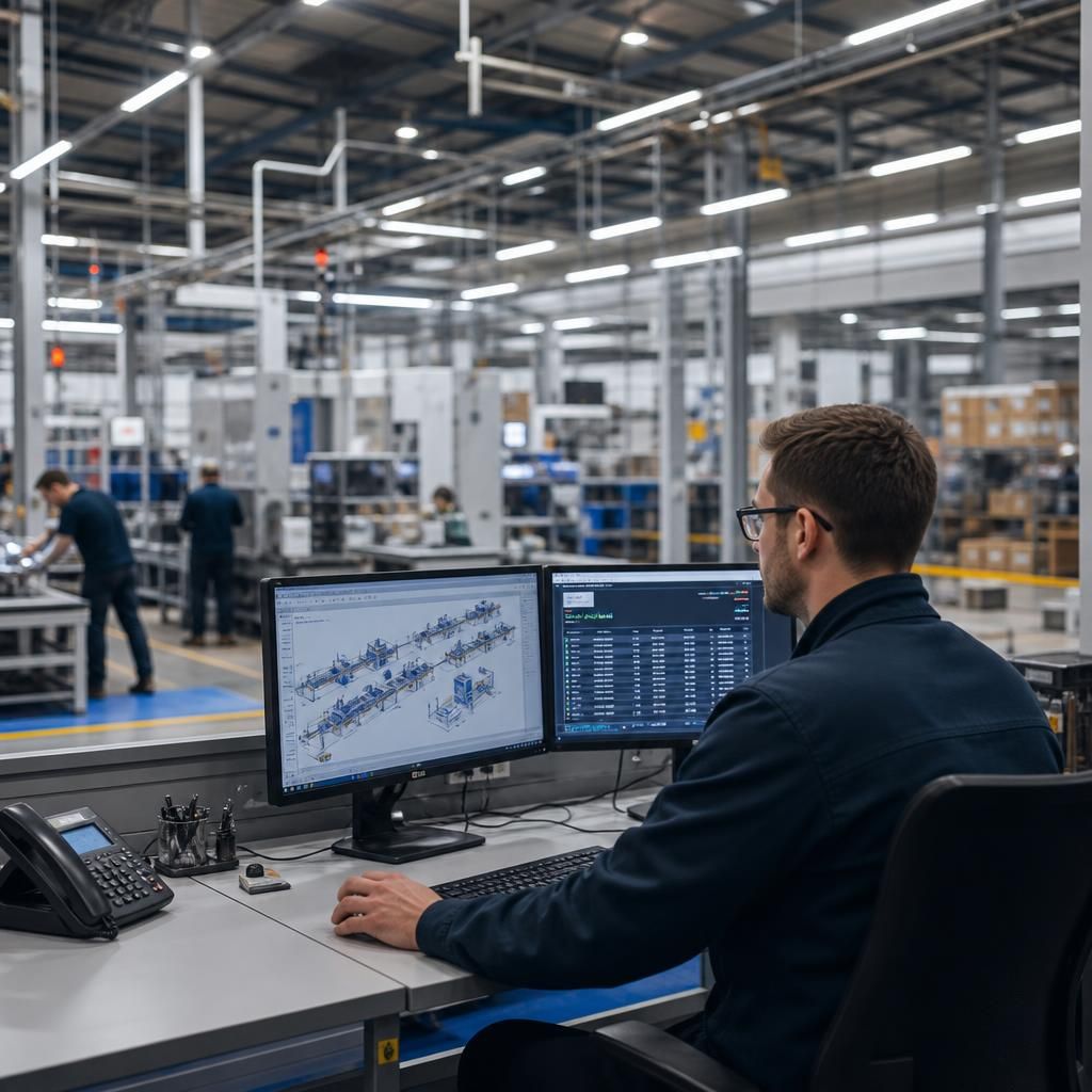 Manufacturing site with connected production and office technology