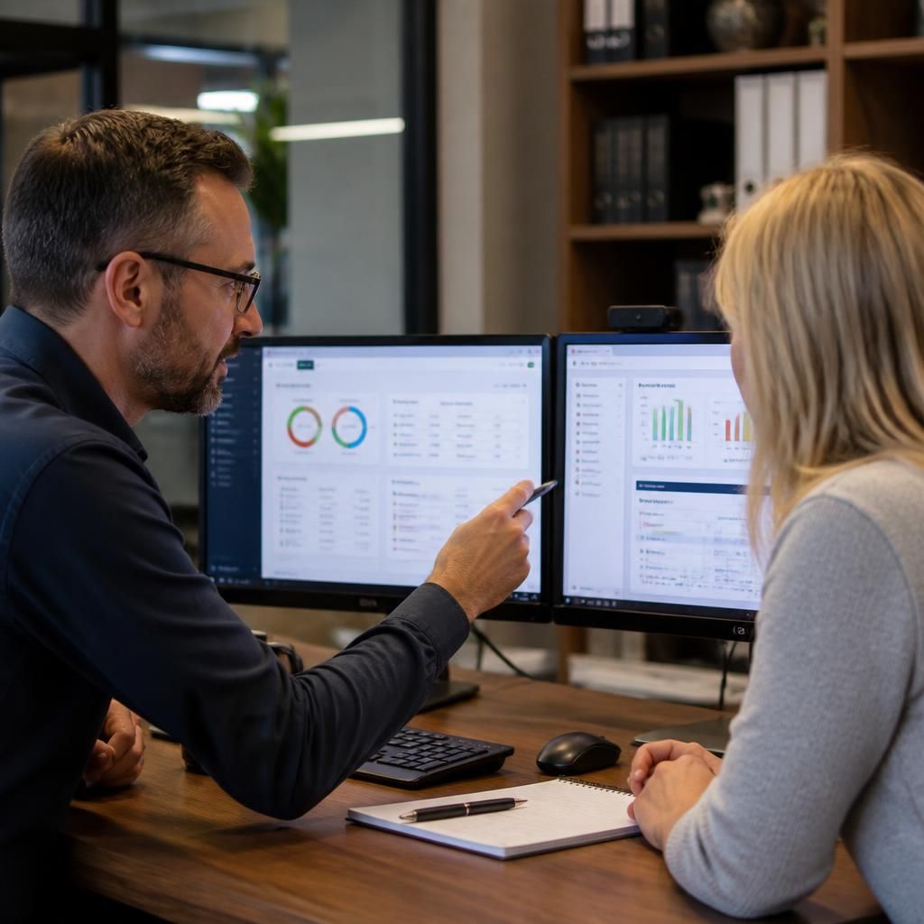 IT specialist reviewing a small business’s systems and service onboarding plan