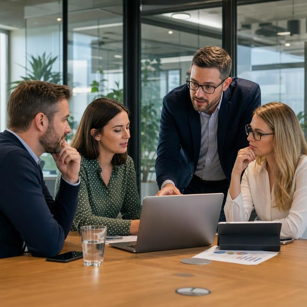Technology consultant planning IT requirements with a growing business team