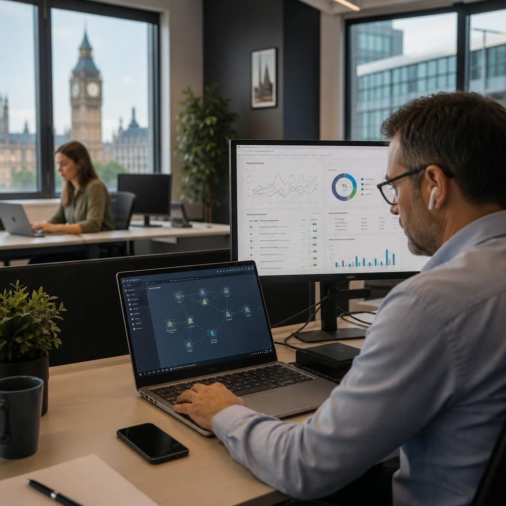 Staff working across multiple business locations using connected devices