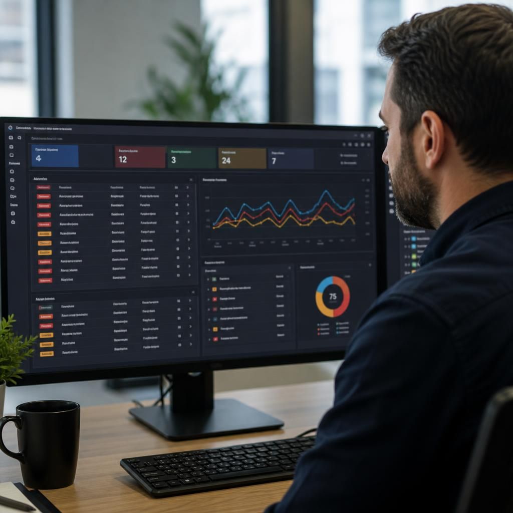 Remote monitoring dashboard showing prioritised alerts and system event data