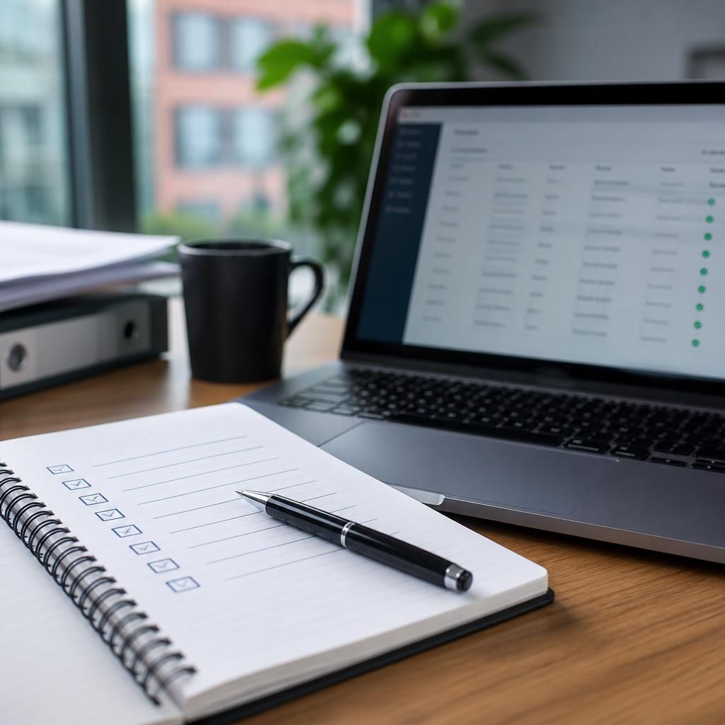 IT handover checklist beside a laptop displaying system access records