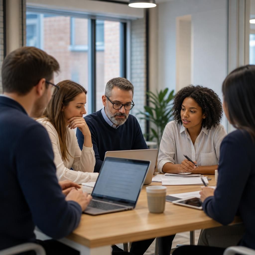 Growing business team using computers during a planning meeting