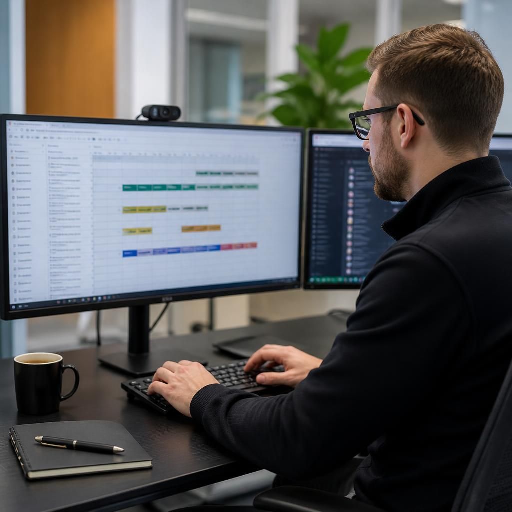 Technician reviewing a documented system change on a computer screen