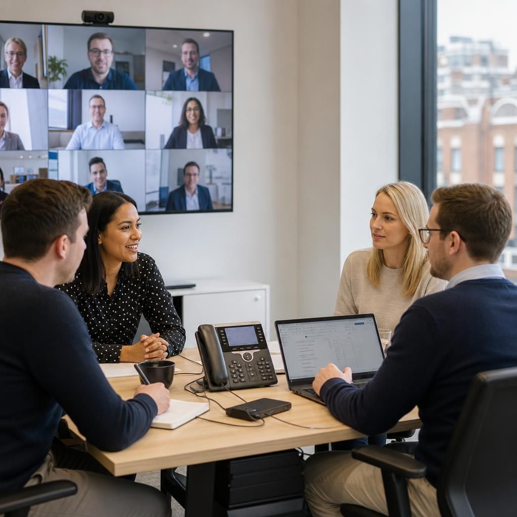 Multi-site business teams discussing shared VoIP administration and connectivity requirements