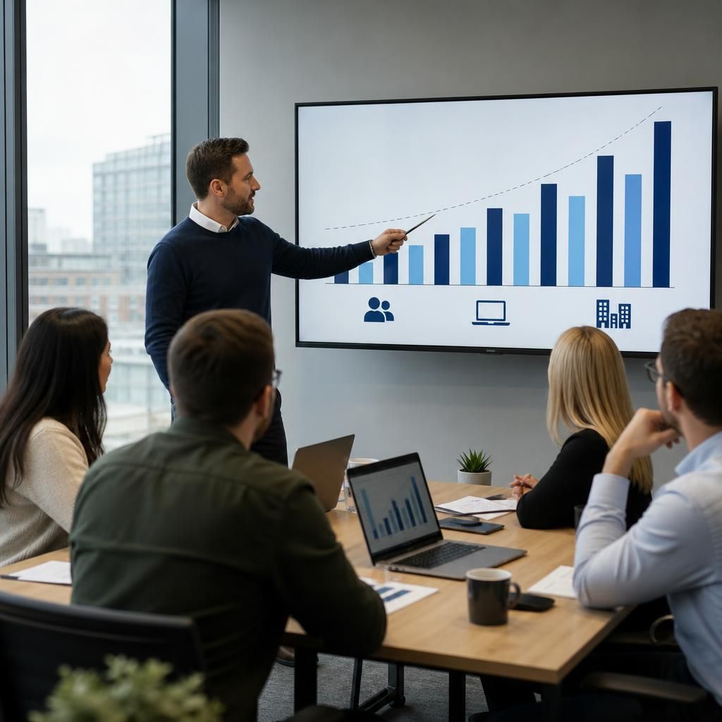 Chart showing business growth across users, devices and office locations