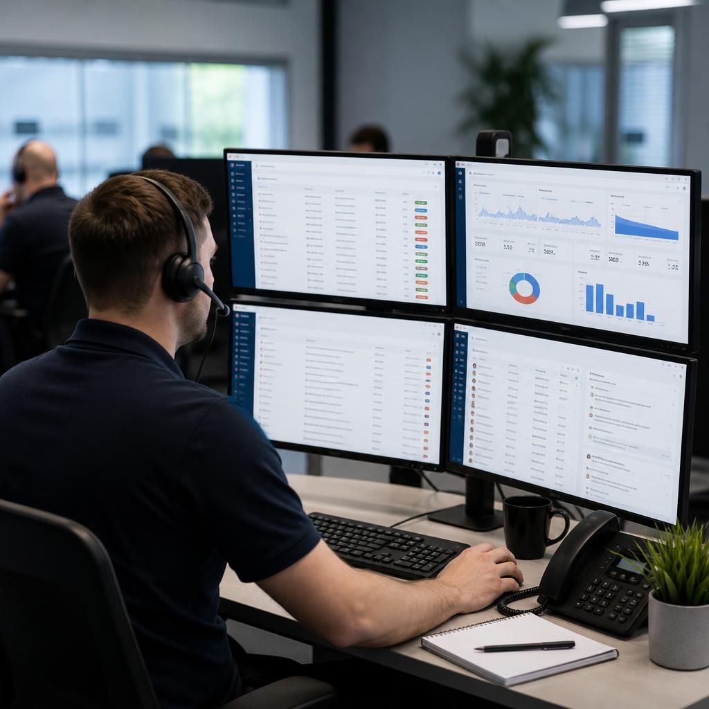 IT service desk dashboard showing support tickets, priorities and performance metrics