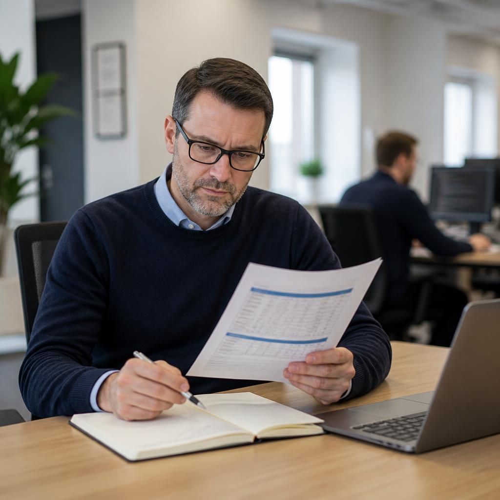IT manager reviewing a managed services agreement and list of additional charges