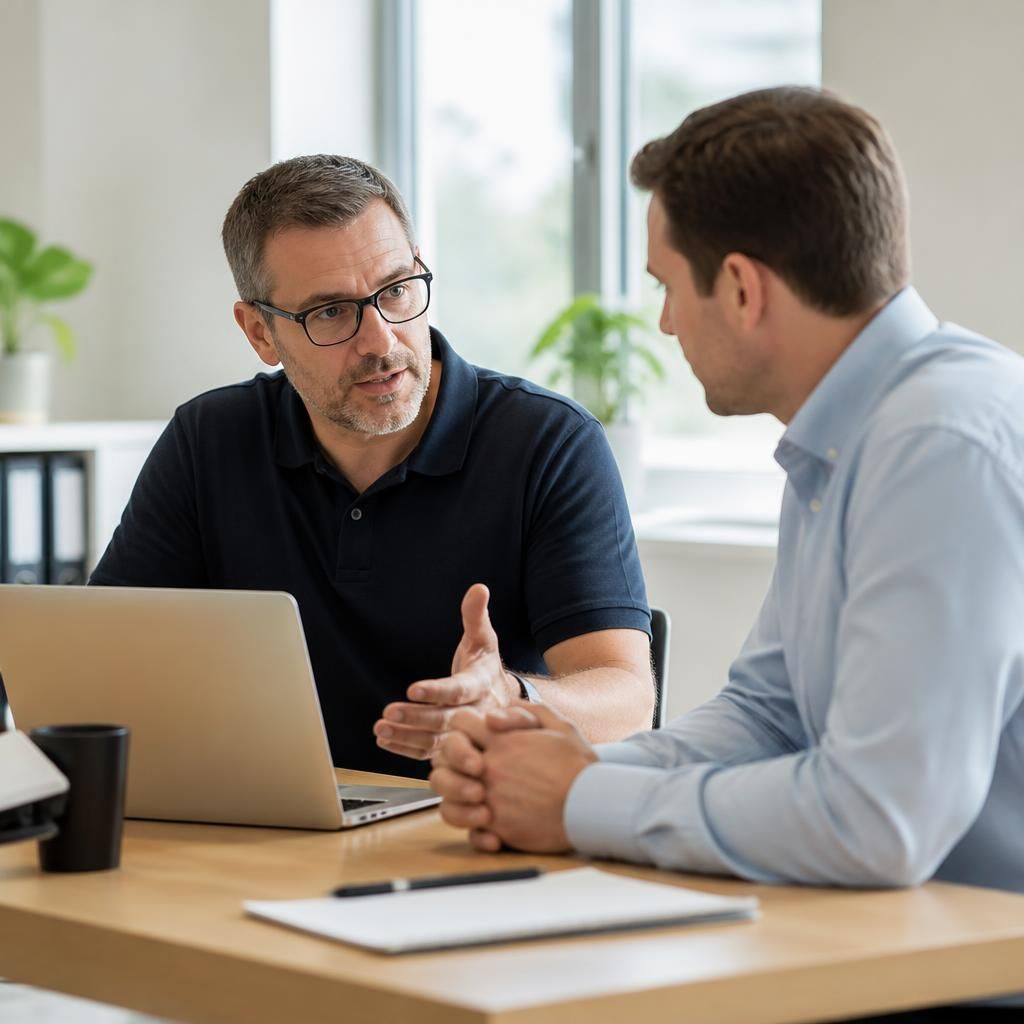 IT specialist discussing technology requirements with a business client