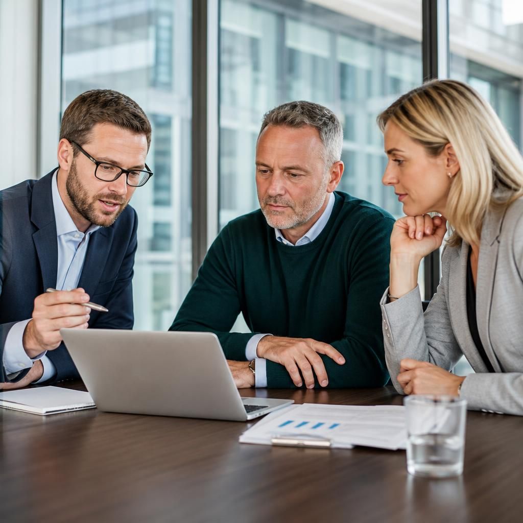 Business professionals reviewing managed IT support requirements with an adviser