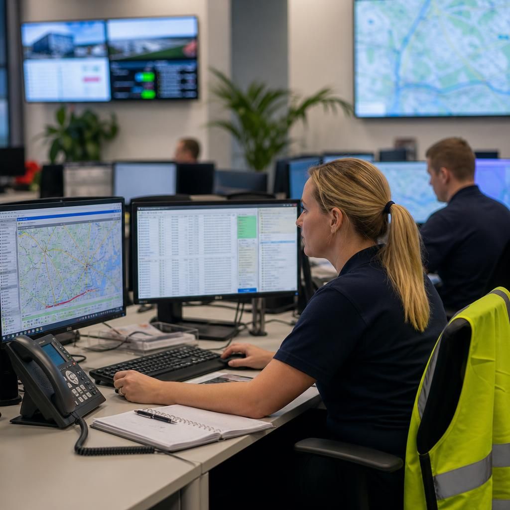 Logistics team using computers to coordinate transport and operational information