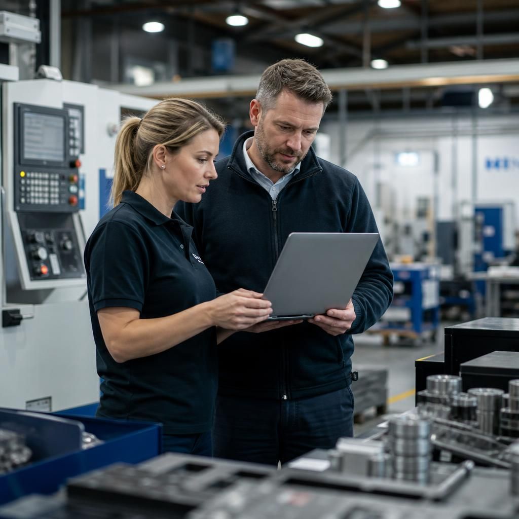 Manufacturing staff using connected business technology