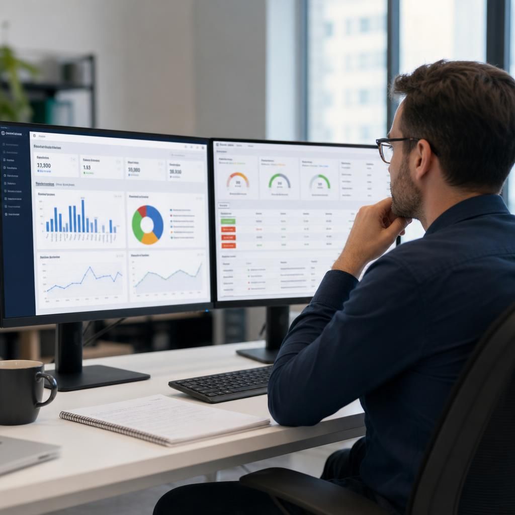 Managed IT support report dashboard showing service desk, security and system performance data