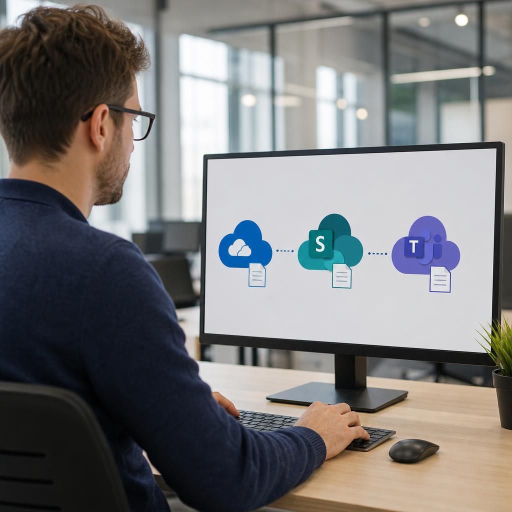 Microsoft 365 file locations showing OneDrive, SharePoint and Teams connections