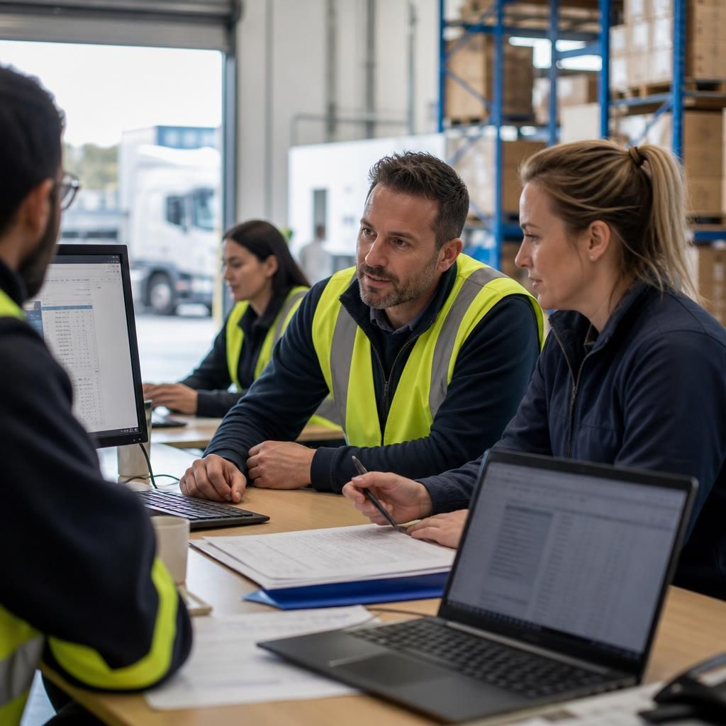 Logistics team coordinating schedules and shared business records