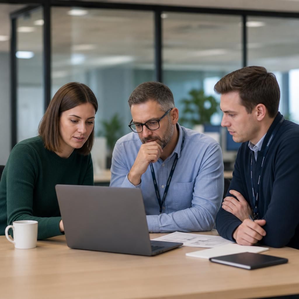 Professional services team reviewing Microsoft 365 migration requirements