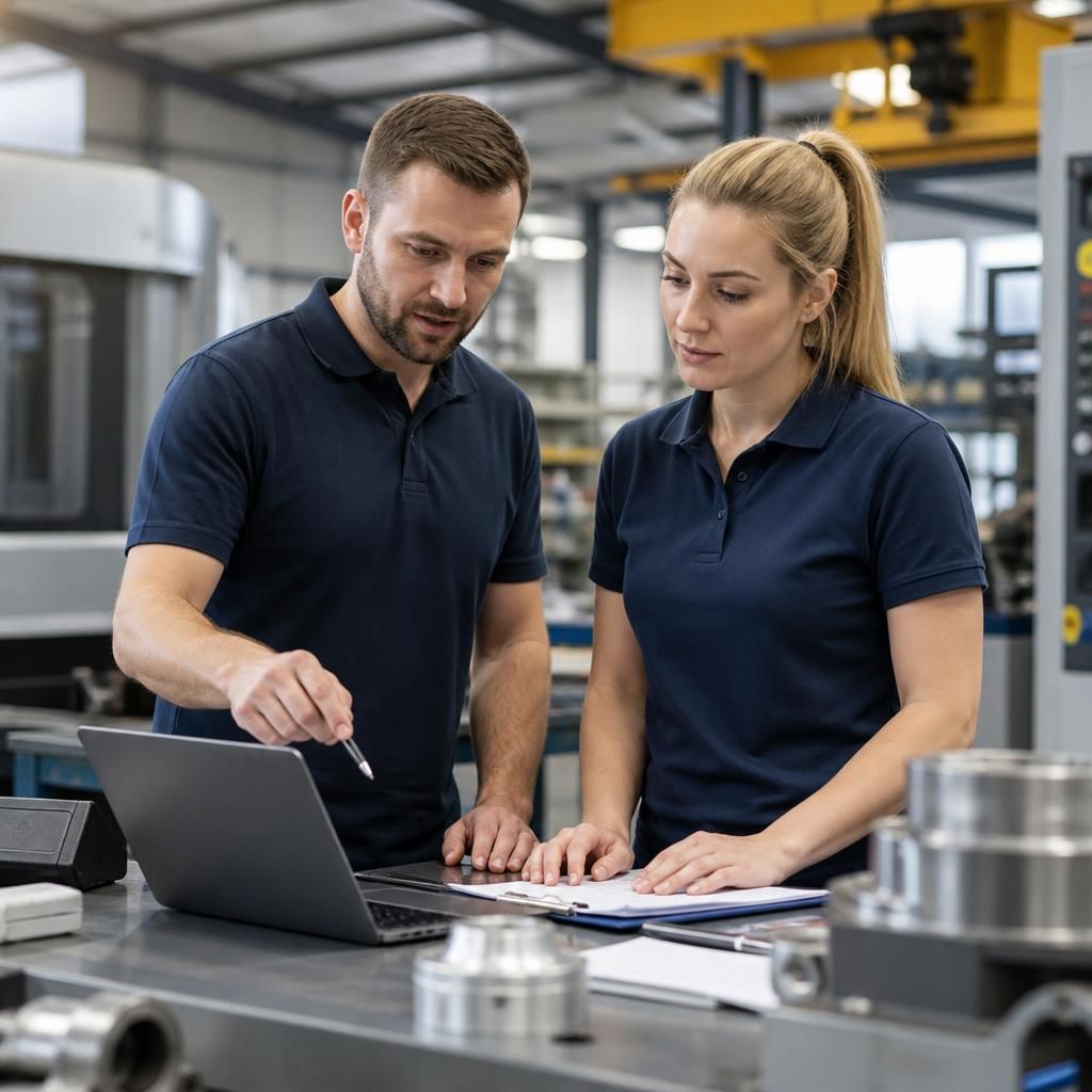 Manufacturing staff discussing Microsoft 365 migration planning