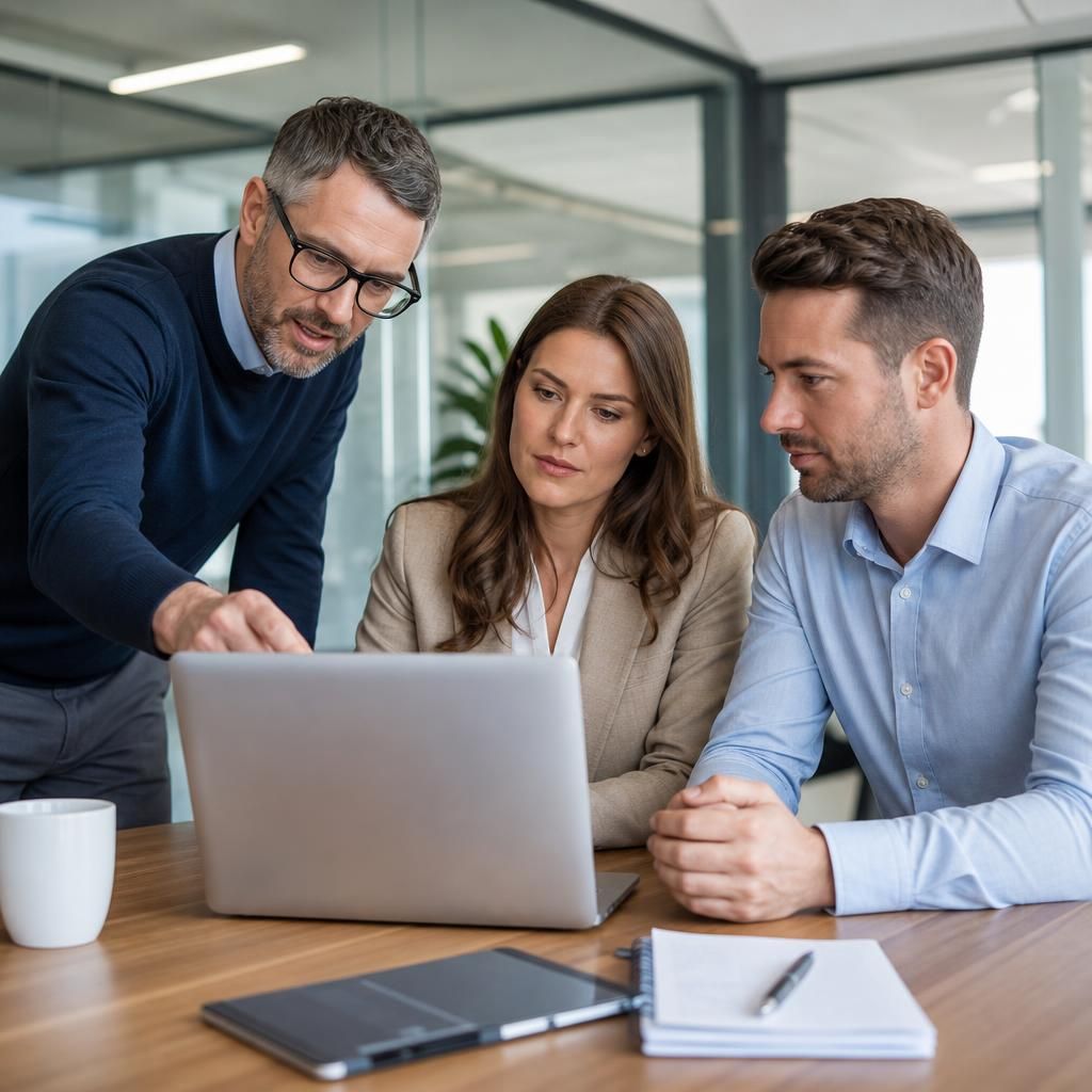 Growing business team discussing Microsoft 365 migration and user requirements
