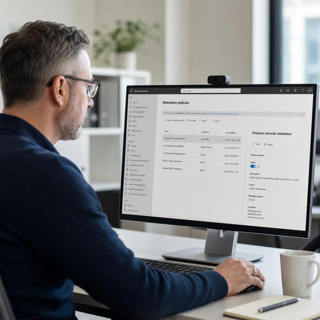 Microsoft 365 retention settings displayed in an administration portal