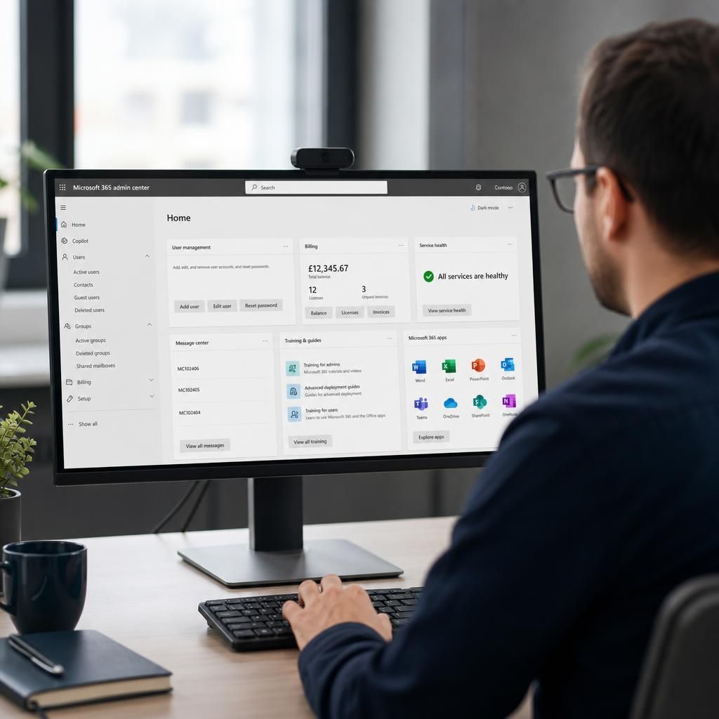 Microsoft 365 administration dashboard displaying tenant settings and service controls