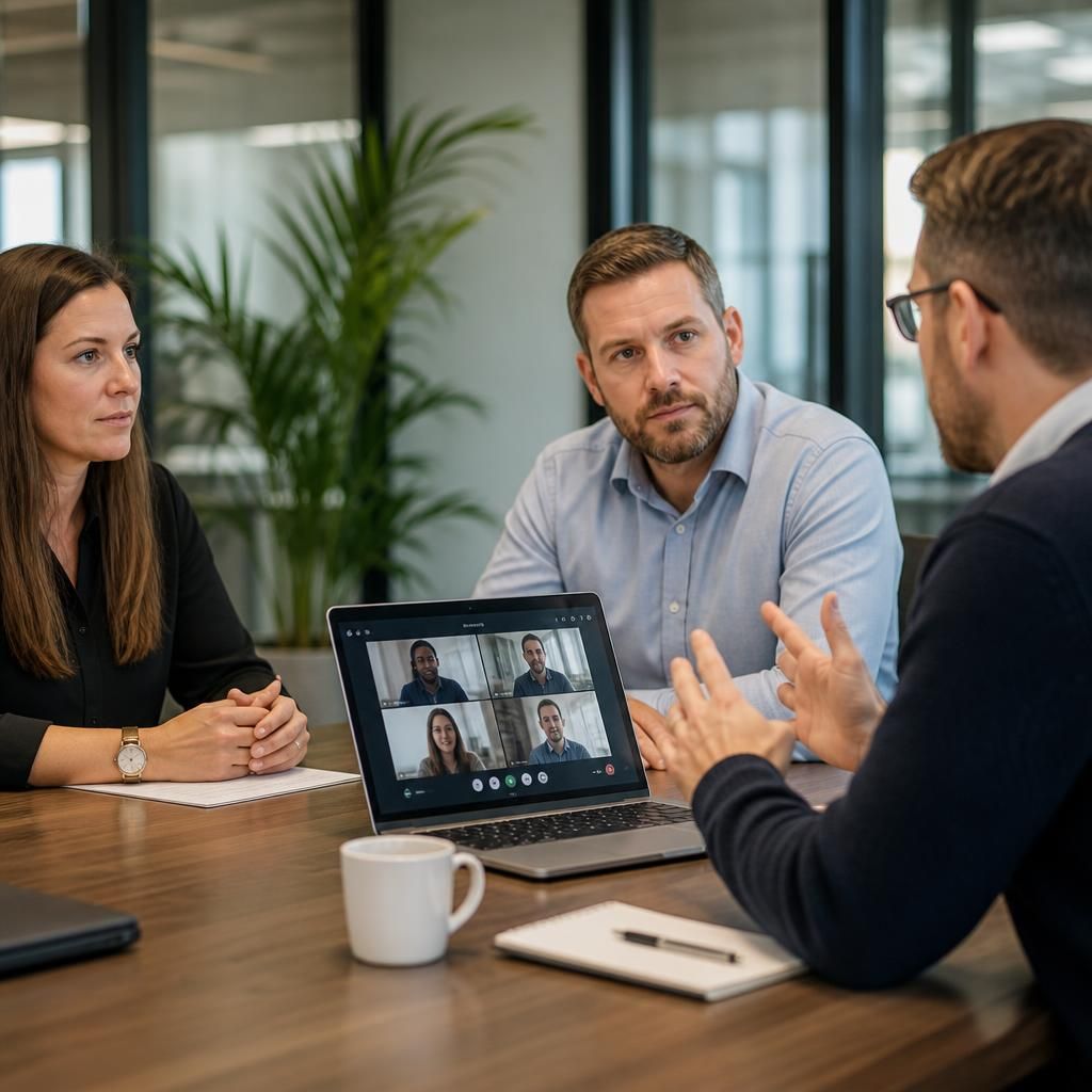 Colleagues from different business locations collaborating through Microsoft 365