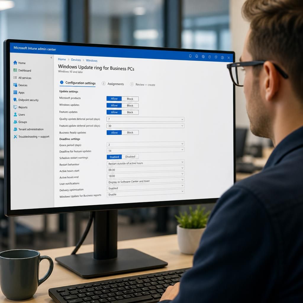 Windows update ring settings displayed in an Intune policy