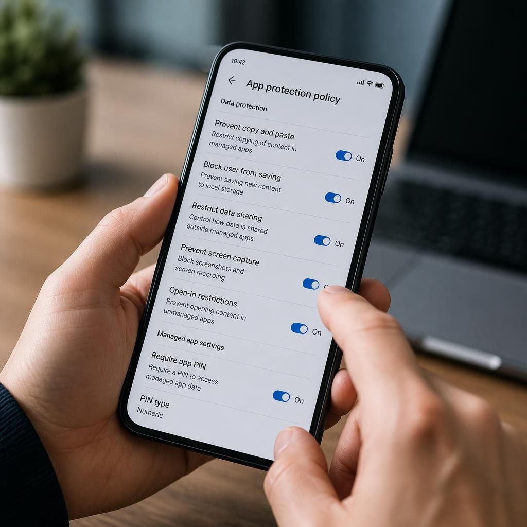 Mobile app protection policy settings for copy, paste and data sharing