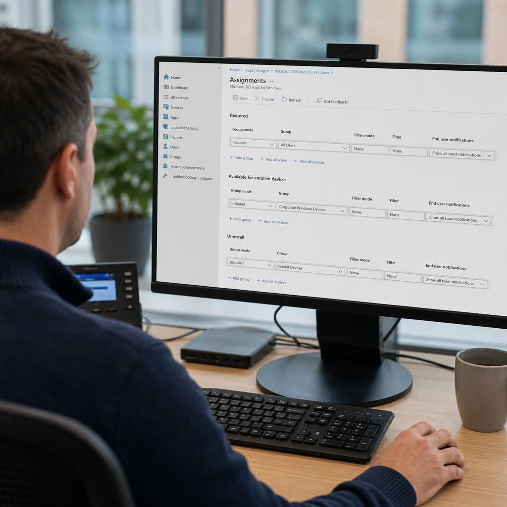 Application assignment screen showing user and device licence allocations