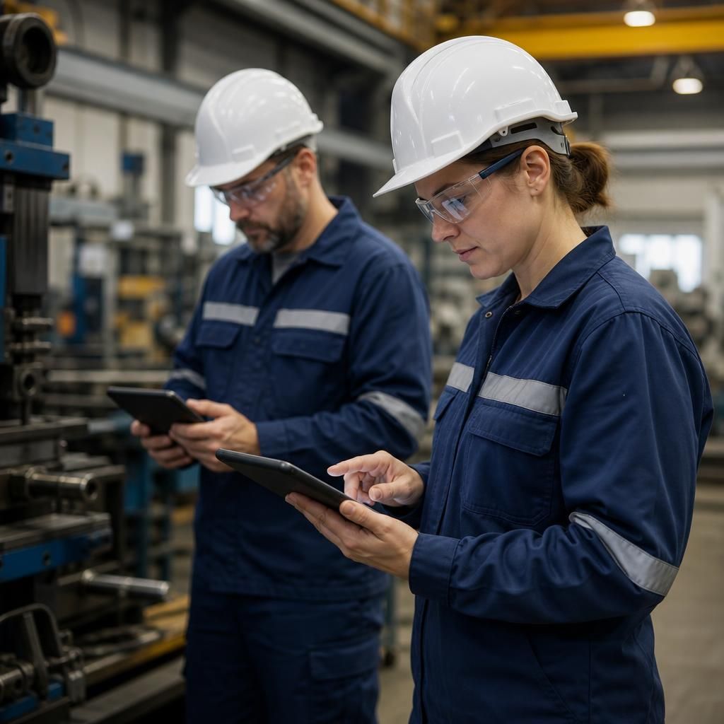 Manufacturing staff using managed devices on a production site