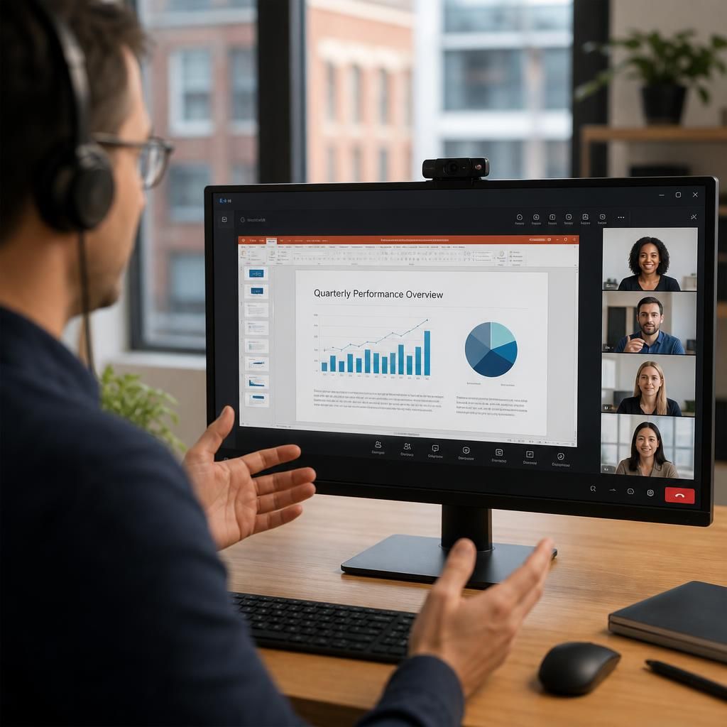 Presenter displaying PowerPoint slides in a Microsoft Teams meeting window