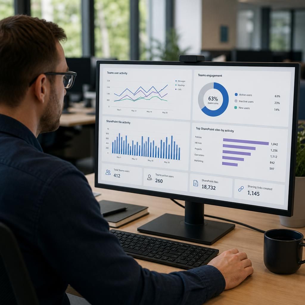Teams and SharePoint usage dashboard displaying adoption and activity metrics