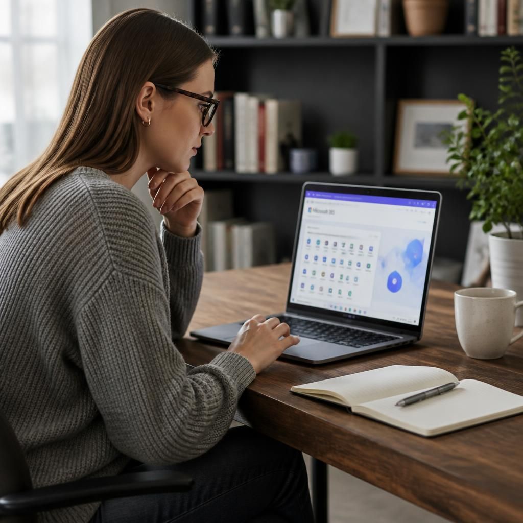 Learner completing a Microsoft 365 training exercise on a laptop