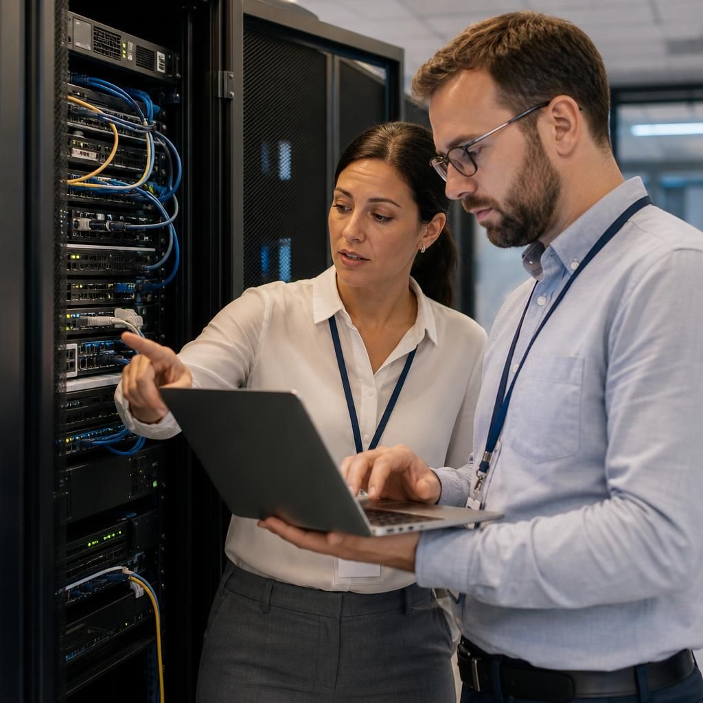 Professional services team working with managed IT infrastructure
