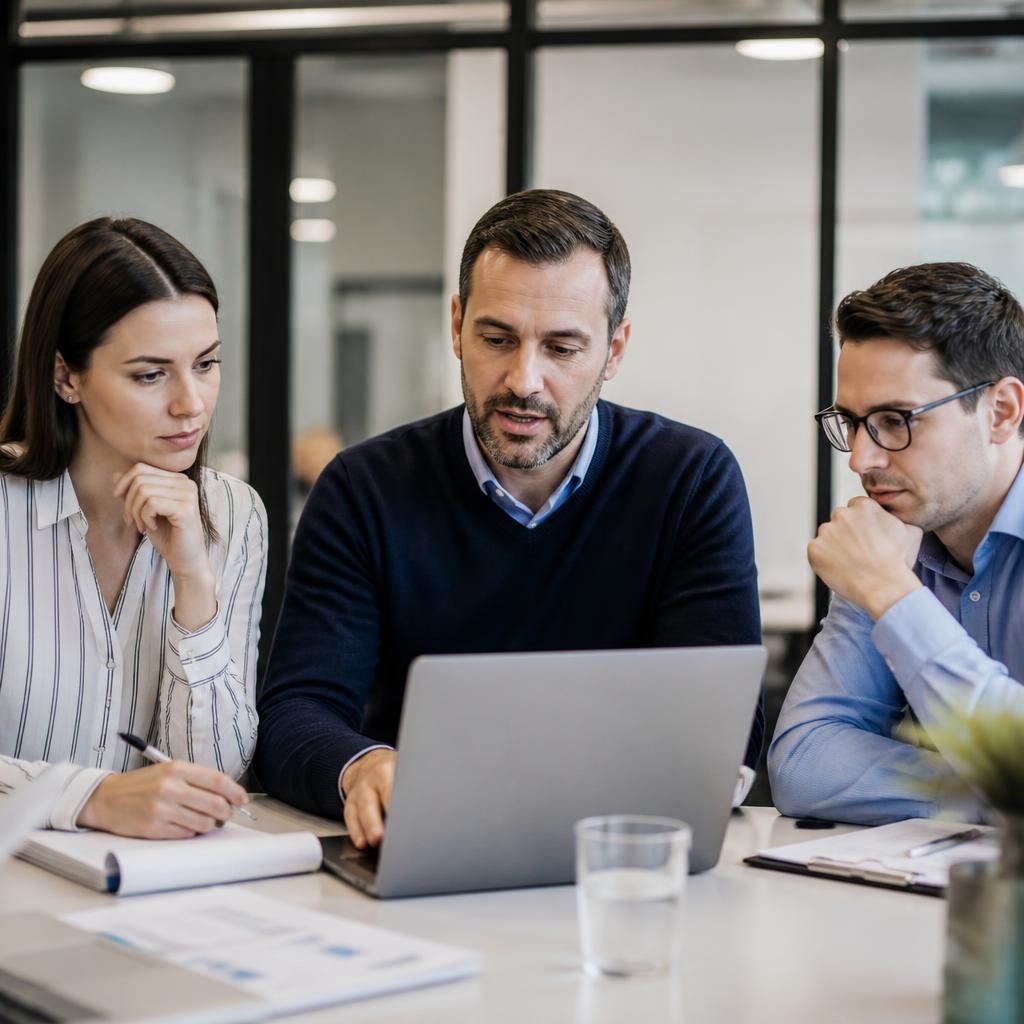 Professional services team reviewing IT systems in an office
