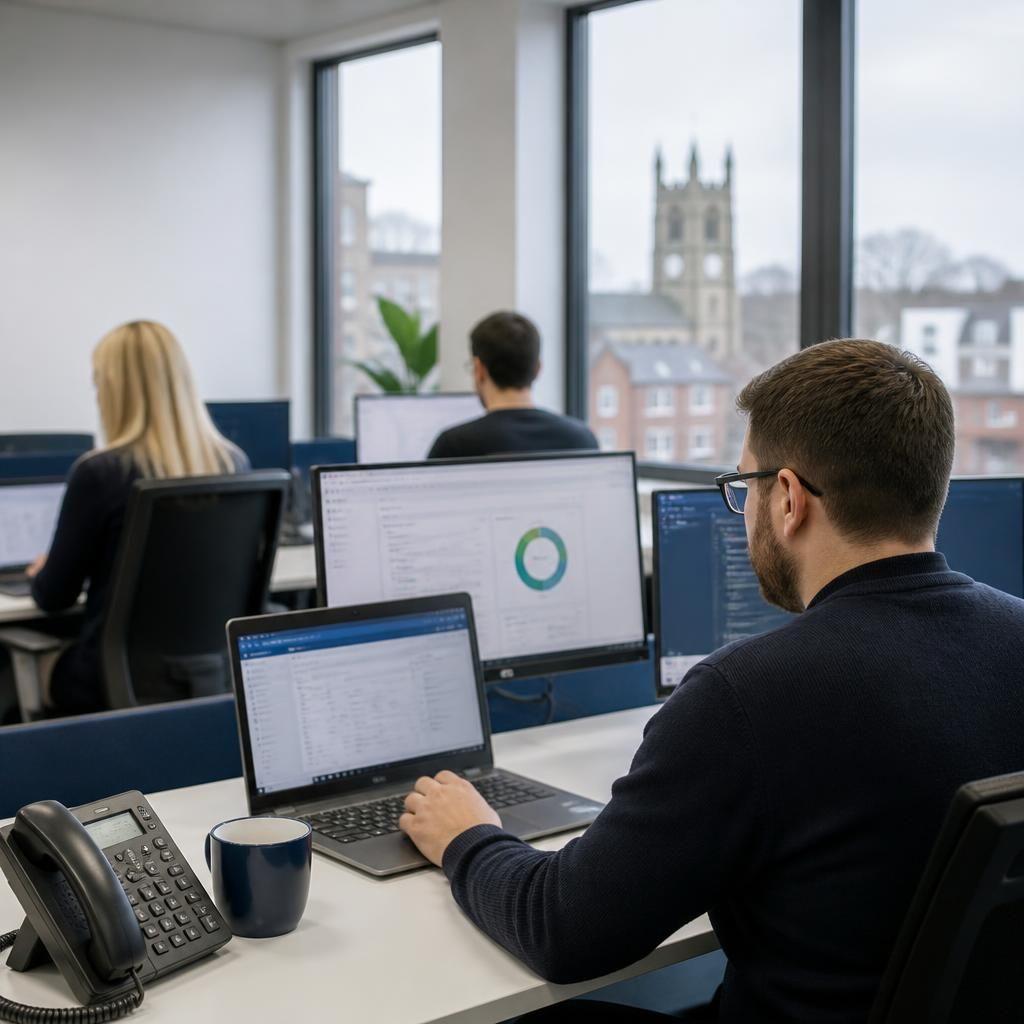 Employees working across multiple business locations using connected devices