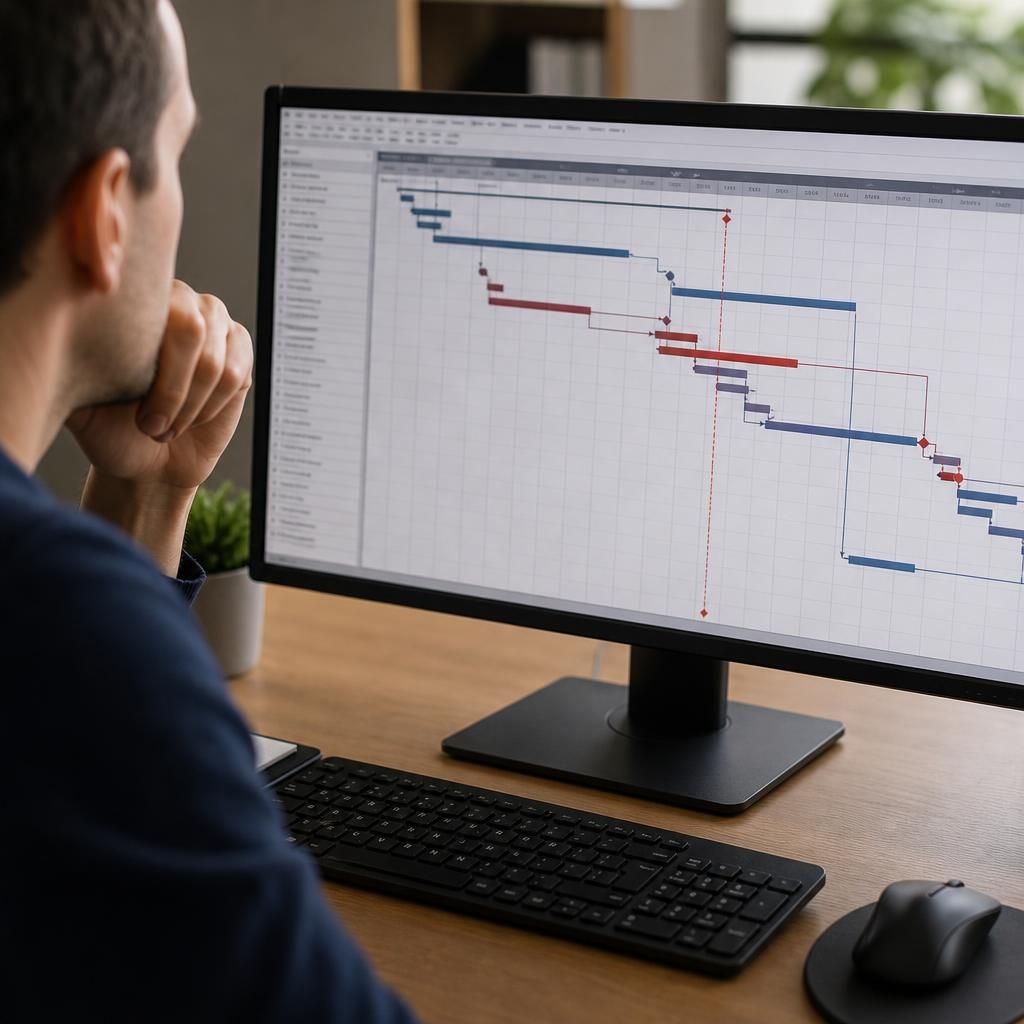 Project schedule showing delayed tasks and revised milestones