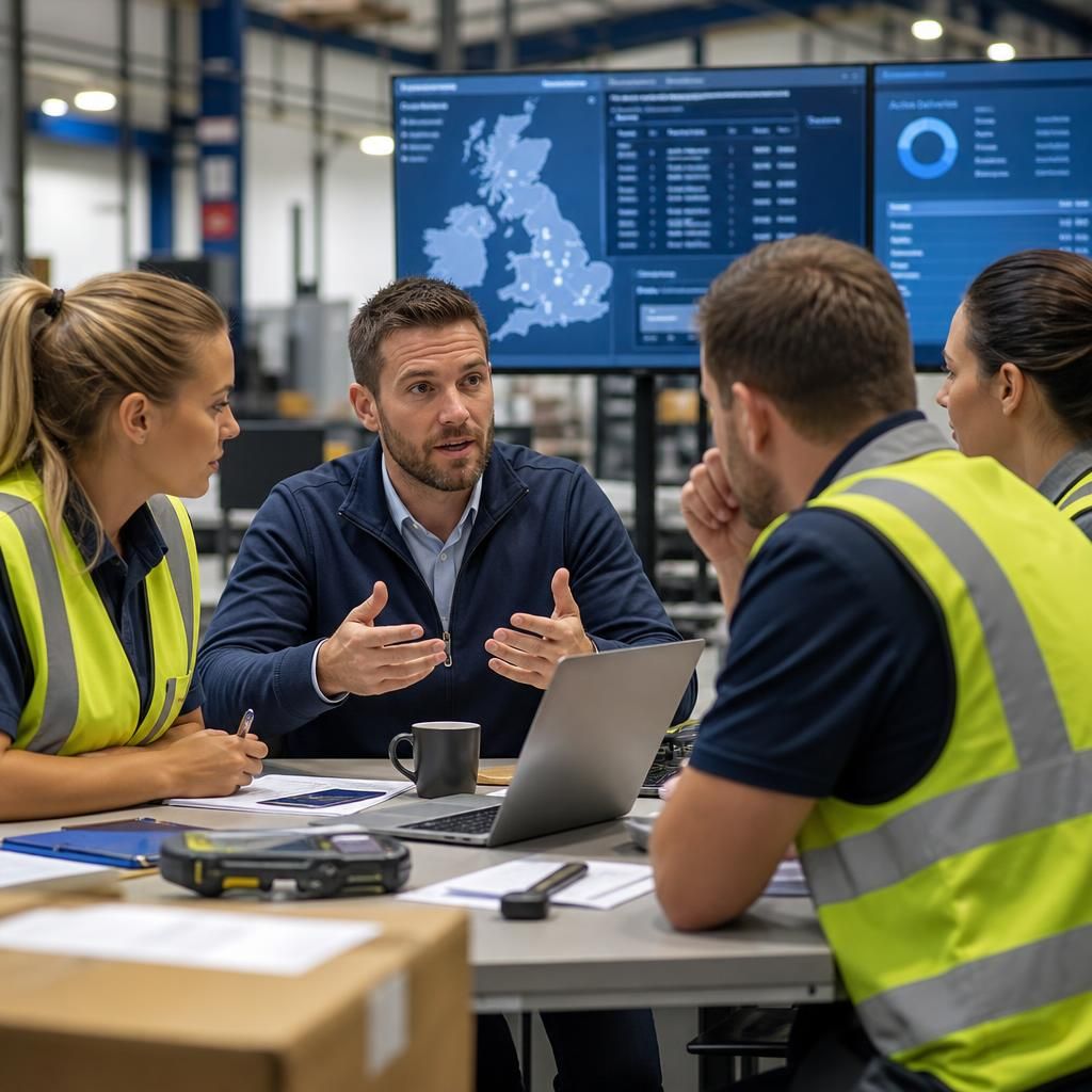 IT consultant discussing connected systems with a logistics operations team