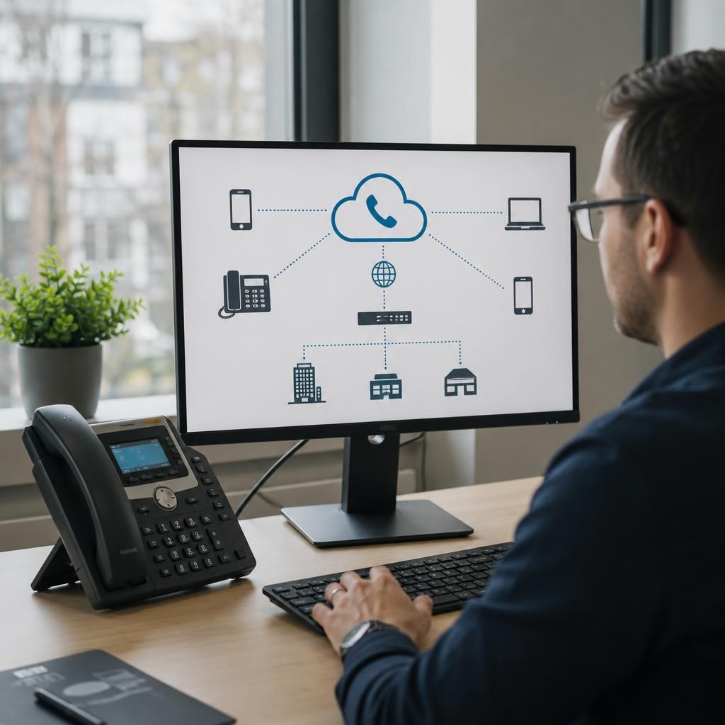 Diagram showing cloud phone users, devices and business network connections