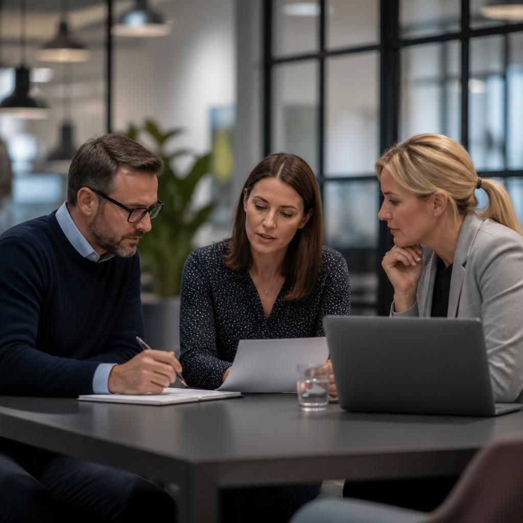 Professional services team reviewing documents in a cloud-based workspace