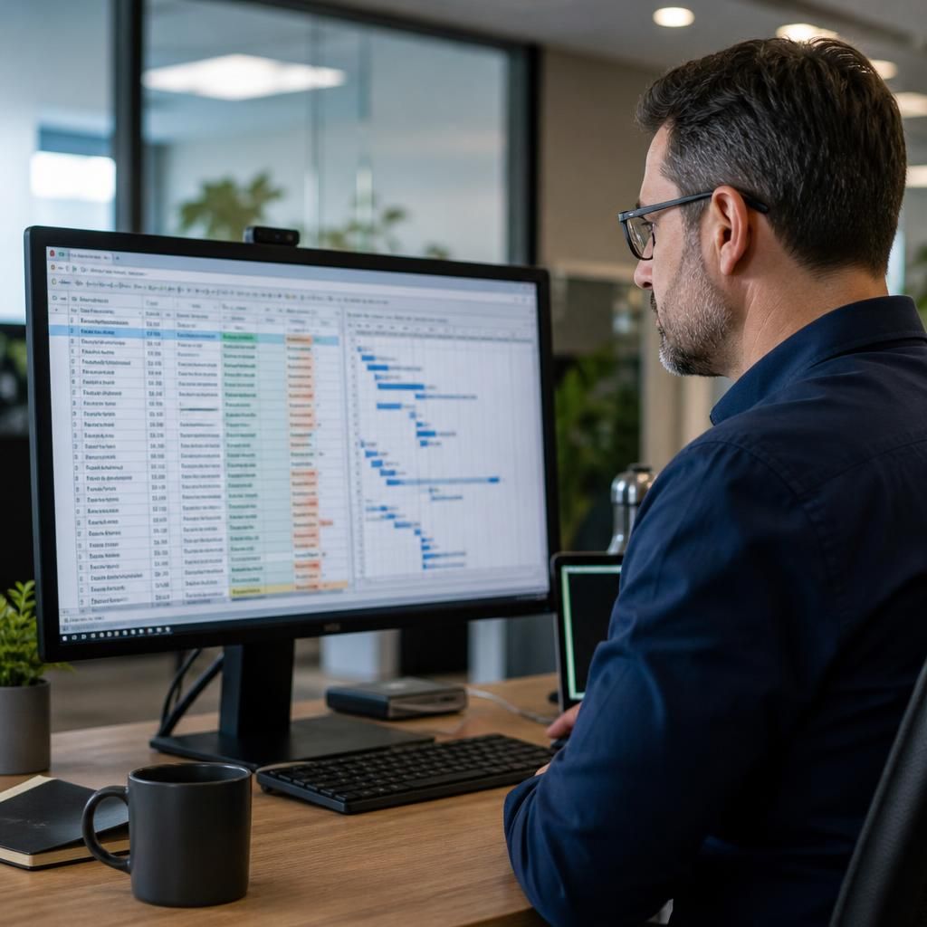 IT professional reviewing a data inventory and cloud migration plan on a computer monitor